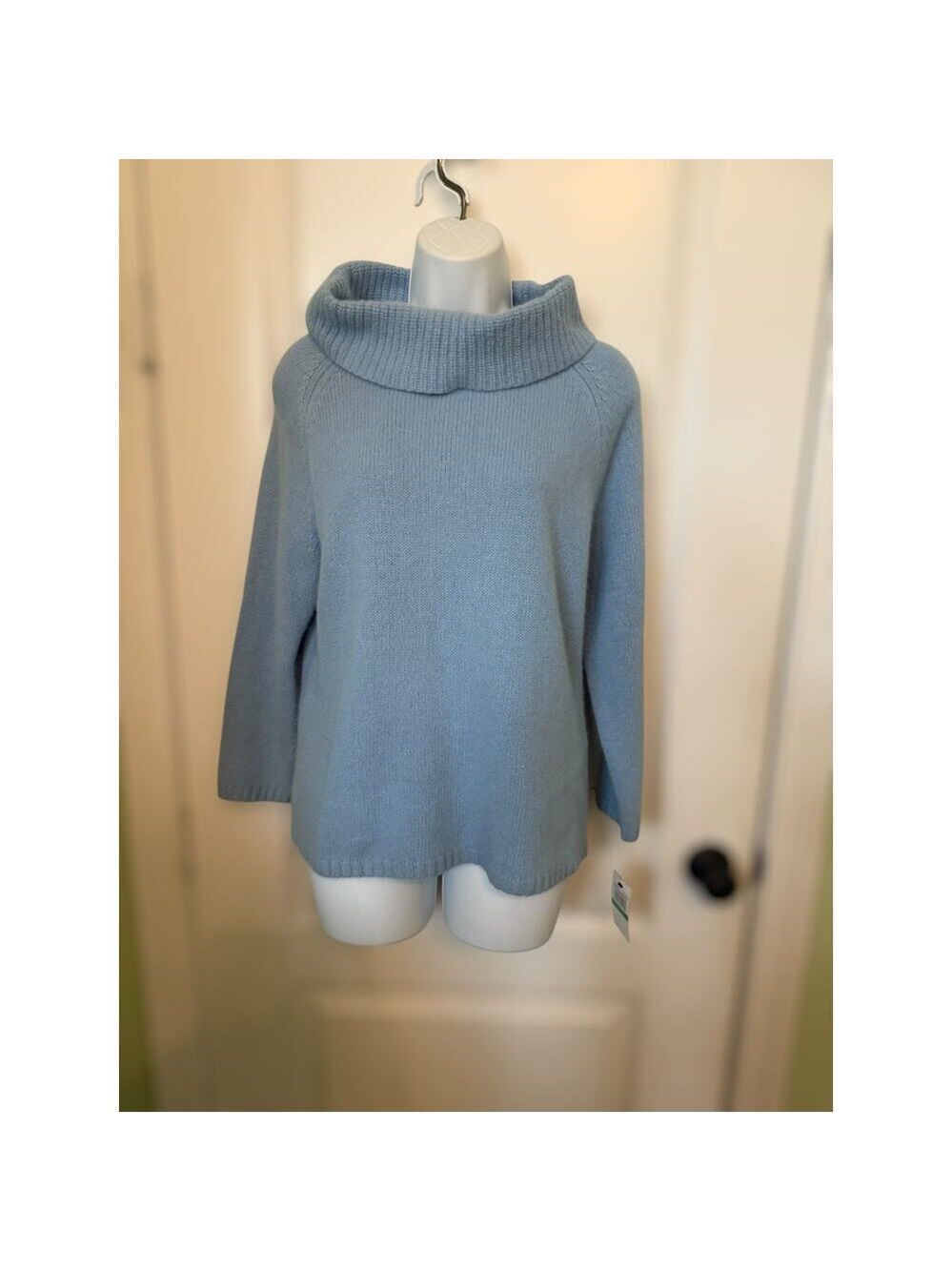 Rafaella Angora Lambswool Blend Cowl Neck Sweater Blue Size L Soft Cozy